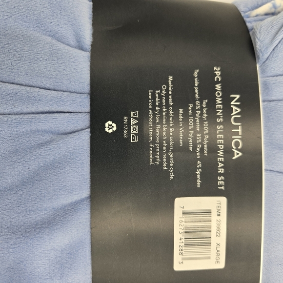 NWT Nautica 2 Pc. Women's Sleepwear Set Velour Fleece Size XL Blue - Picture 4 of 4